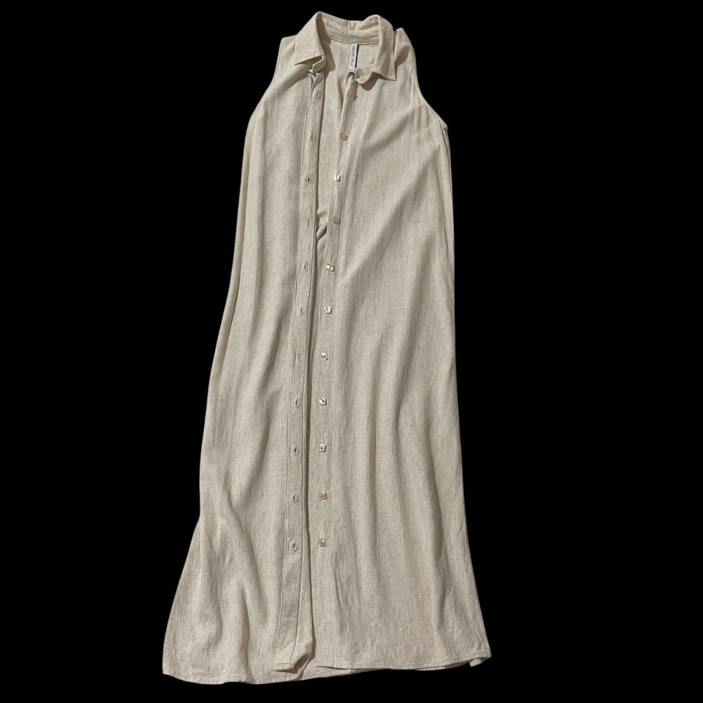Rachel Pally Womens XS Oatmeal Linen Blend Sleeveless Collared Maxi Dress USA - Picture 8 of 9
